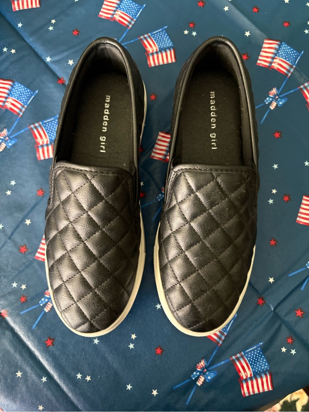 Madden Girl Black Quilted Slip-On Sneakers with White Sole